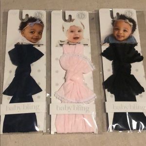 Baby bling bows headbands - pink, navy and black